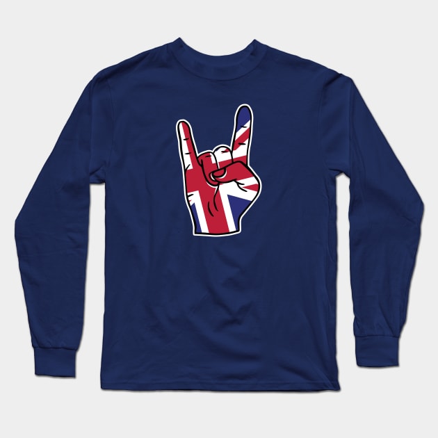 Rock On UK United Kingdom Union Jack Flag Rock Hand Long Sleeve T-Shirt by Now Boarding